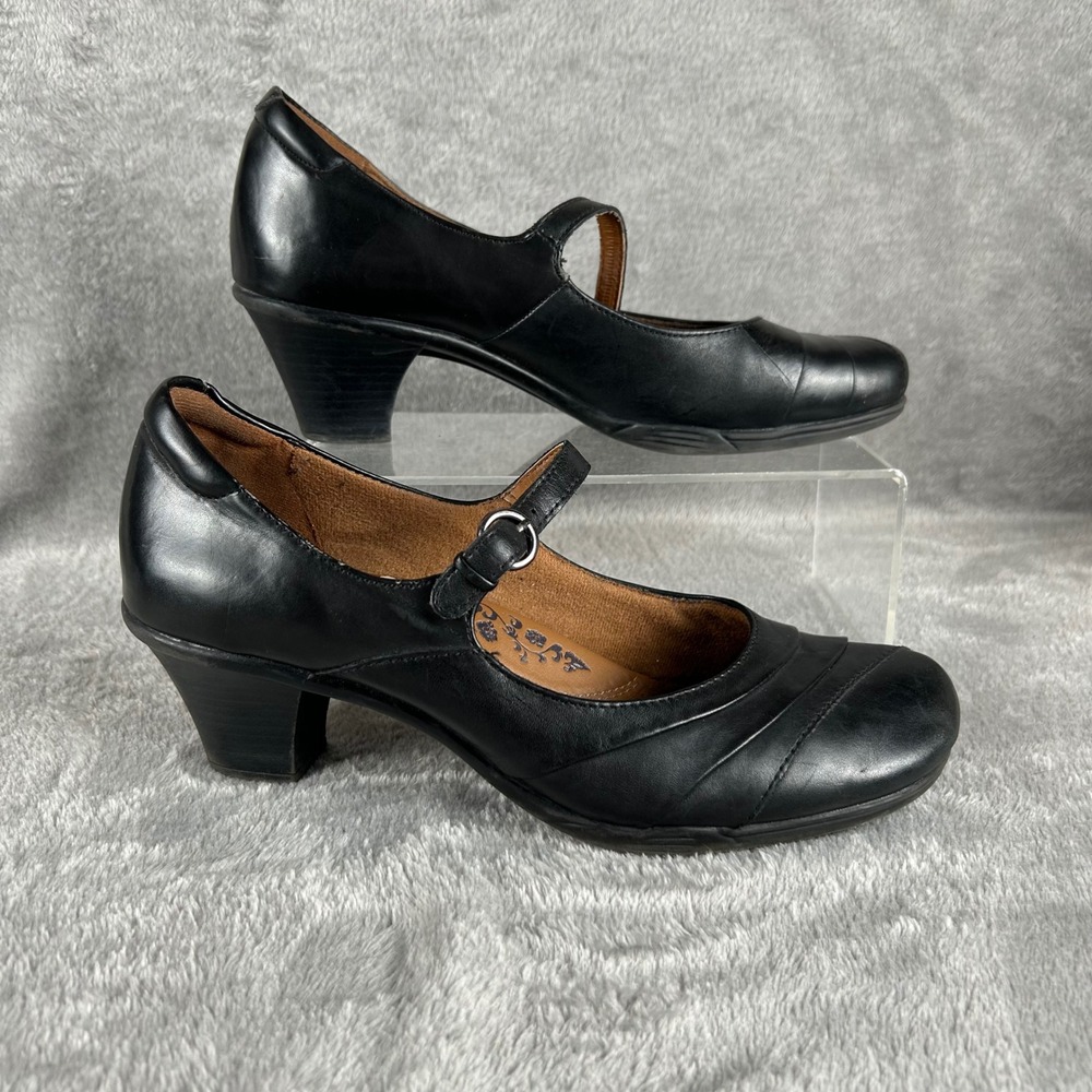 Earth Spirit Classics Clara Black Leather Mary Jane Block Heel Pumps Shoes 10